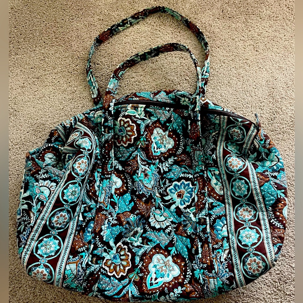 Vera Bradley Large Duffel Bag - Quilted.  Blue, Brown, White